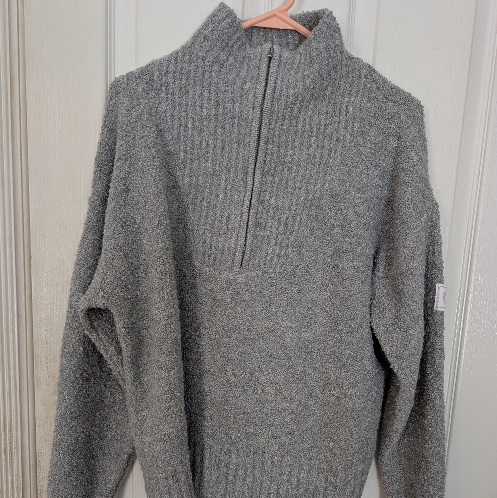 Victoria's Secret Pink Quarter Zip Boucle Sweater, Gray, Size Large. Comfy, Cute